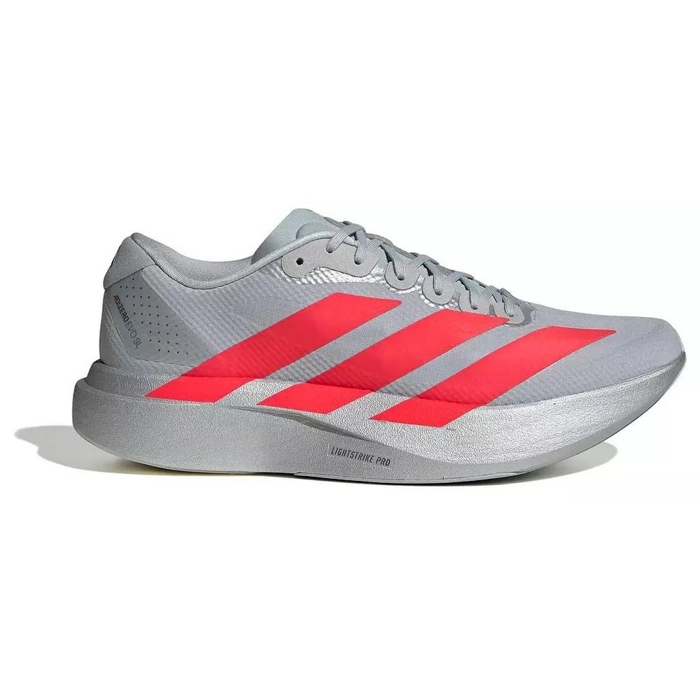 Adidas Adizero Evo SL M Silver Metallic Lucid Red Running Shoes KI3381 Mens 10